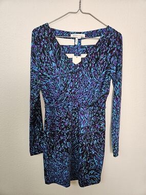 BCBGeneration Black, Blue & Purple Long Sleeve Cut Out Back Dress Size XS